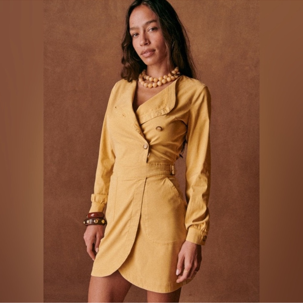 SEZANE Robe Elivira Button Front Wrap Dress Tan Size 38/US6